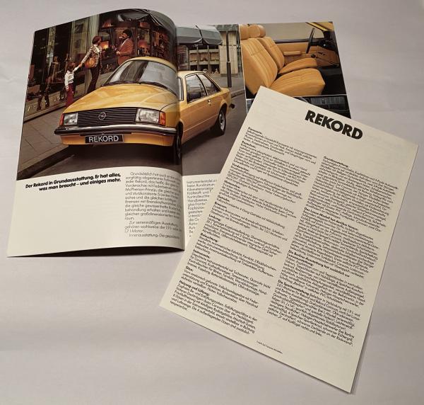 Prospekt Opel Rekord mit Beiblatt